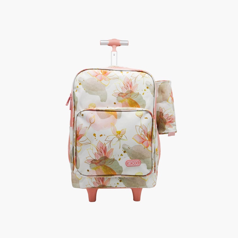 Floral Print 15.6-inch Trolley Backpack with Retractable Handle and Pencil Pouch - 46x33x20 cms